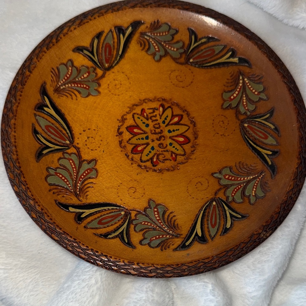 Vintage Hand-Painted Polish/Slovak Folk Art Decorative Plate-7"Piešťany Souvenir